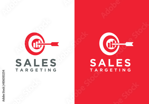 Logo design sales target. Dart board and arrow vector design with sales target. Arrow target with sales business bar