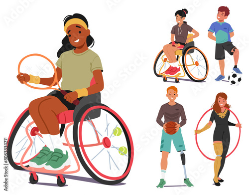 Dynamic Group Of Young, Differently-abled Children Athlete Characters Portrayed In Moments Of Joy And Activity
