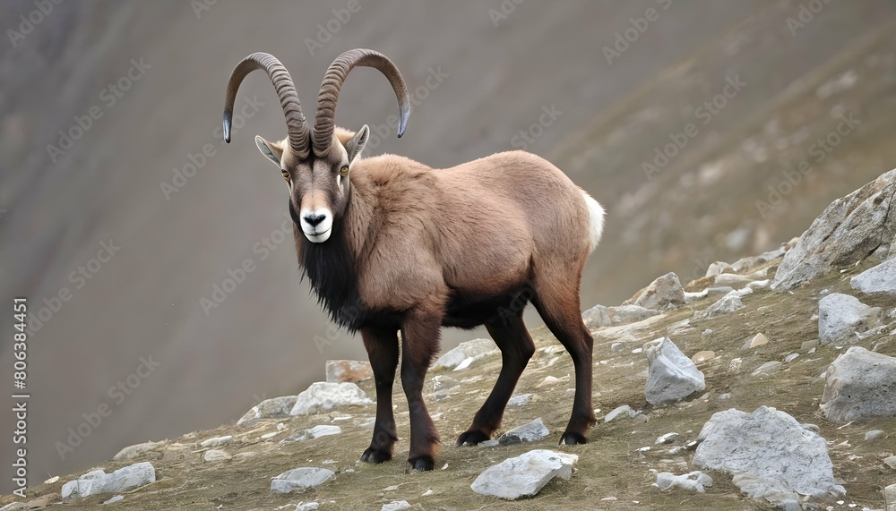An Ibex With Its Fur Fluffed Up Against The Cold