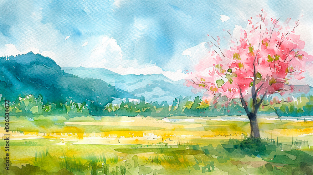 autumn field and a watercolor background. autumn field and a watercolor background.