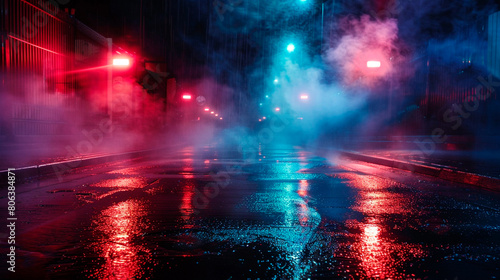 neon lights of a car on the road in the night city © Fantastic