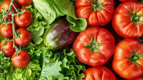 Nutrient-Rich Ingredients: Infographics or labels showcasing the nutritional benefits of tomatoes, paprika, and lettuce, such as vitamins, antioxidants, and fiber content. Generative AI