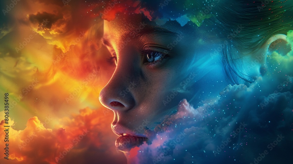 Fototapeta premium Develop a character who sees the world differently due to a rare condition that causes them to perceive colors in a gradient rather than as distinct hues