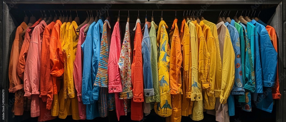 Colorful Clothing Pieces Displayed on Rack in Contemporary Fashion Boutique