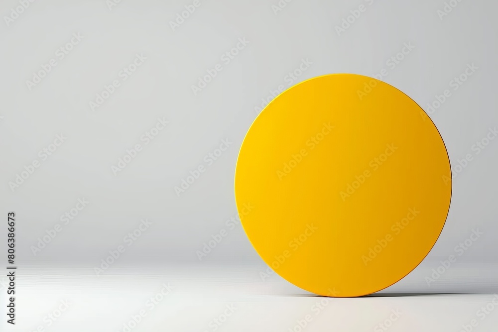 Bright yellow circular speech bubble on a soft grey background, minimalist design, text space included