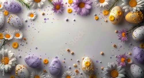 Group of Eggs and Daisies on White Surface
