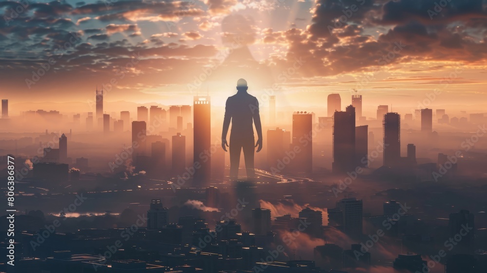 “Giant Silhouette Shaping the Future: A Futuristic Cityscape” “Giant Silhouette Shaping the Future: A Futuristic Cityscape”