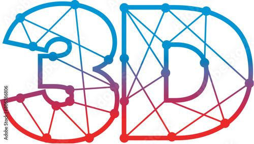 Letter and number 3D for logo. Letter and number from segments inside. Red-blue gradient on a white background. The background is excluded.