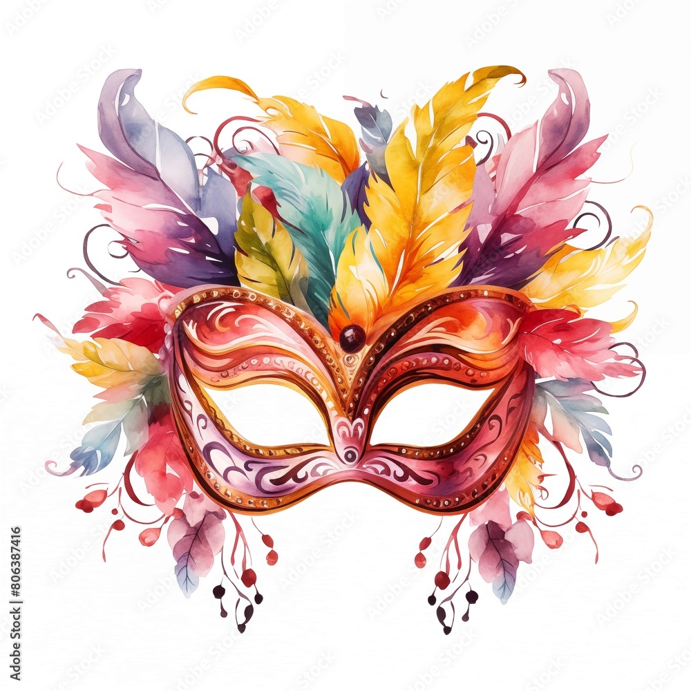 Obraz premium Carnival mask. Carnival mask of Venice clipart. Watercolor illustration. Generative AI. Detailed illustration.