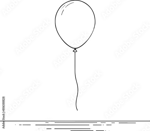 Ballon  - Dessin au trait line art, vecteur noir avec contour isolé fond transparent. Style minimaliste, peut convenir a page de livre de coloriage, journal, agenda, cahier.
