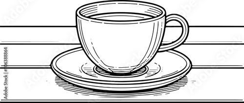  Tasse de thé ou café - Dessin au trait line art, vecteur noir avec contour isolé fond transparent. Style minimaliste, peut convenir a page de livre de coloriage, journal, agenda, cahier.