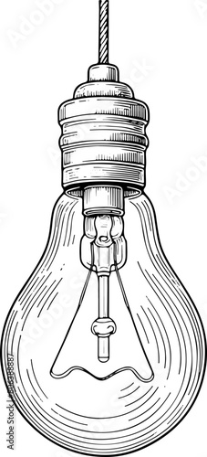  Ampoule idée - Dessin au trait line art, vecteur noir avec contour isolé fond transparent. Style minimaliste, peut convenir a page de livre de coloriage, journal, agenda, cahier.