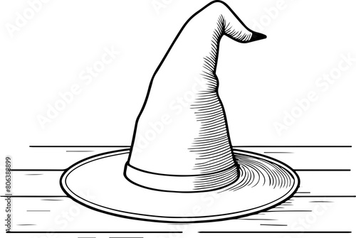 Chapeau de magicien - Dessin au trait line art, vecteur noir avec contour isolé fond transparent. Style minimaliste, peut convenir a page de livre de coloriage, journal, agenda, cahier.