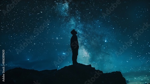 Mesmerizing Towering Silhouette Against Starry Sky  Symbolizing Cosmic Significance and Magnitude