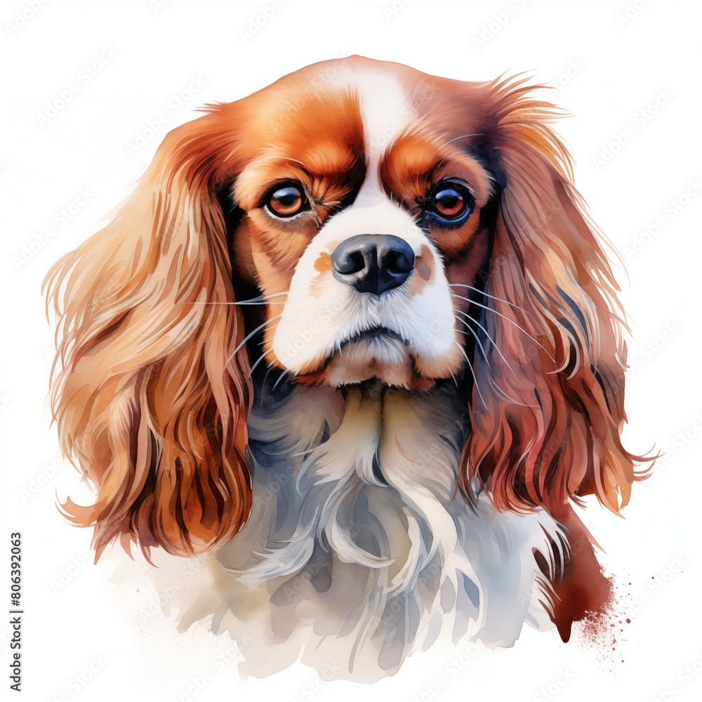 Cavalier King Charles spaniel. Cavalier King Charles spaniel dog clipart. Watercolor illustration. Generative AI. Detailed illustration. Cavalier King Charles spaniel. Cavalier King Charles spaniel dog clipart. Watercolor illustration. Generative AI. Detailed illustration.