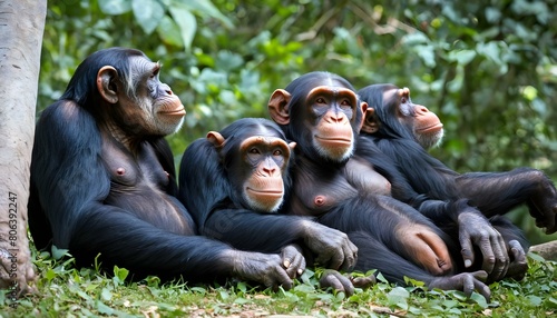 a group of chimpanzees enjoying a leisurely aftern upscaled 12 photo