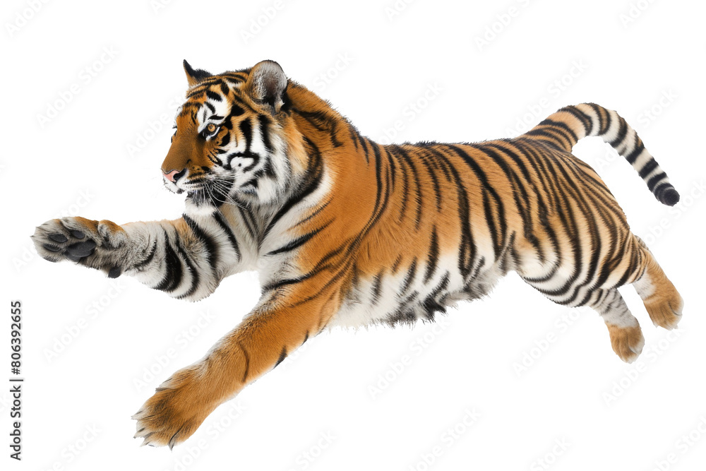 Obraz premium Dynamic Tiger in Action Isolated on Transparent
