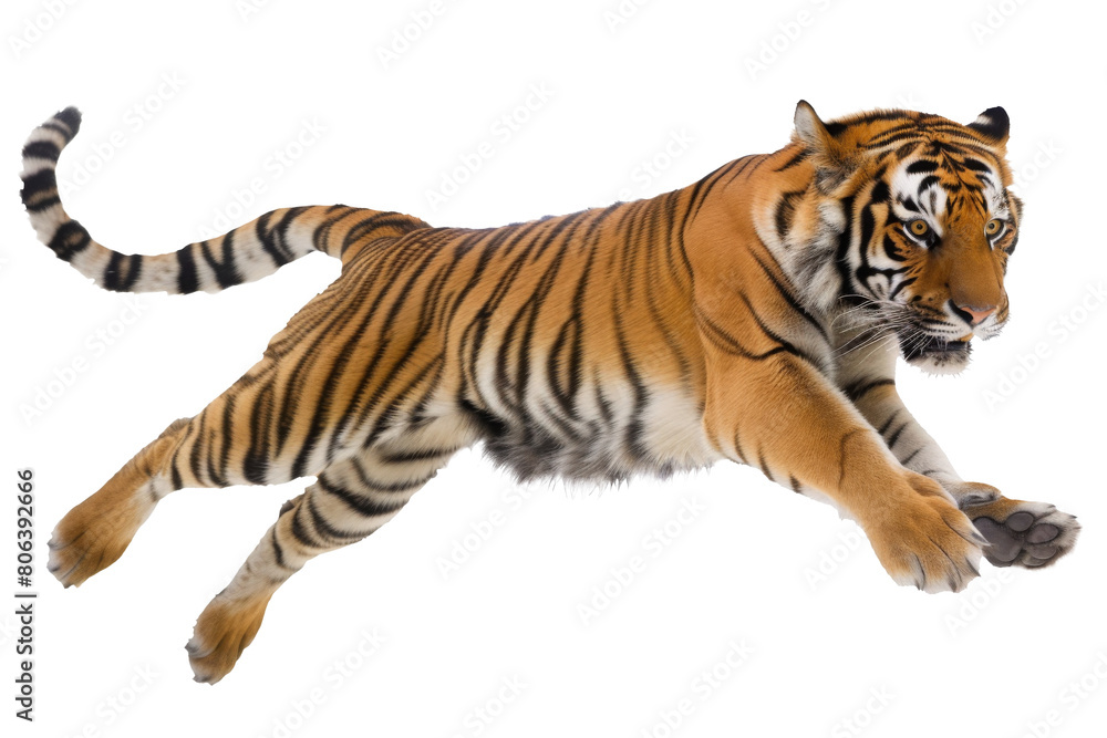 Obraz premium Dynamic Tiger in Action Isolated on Transparent