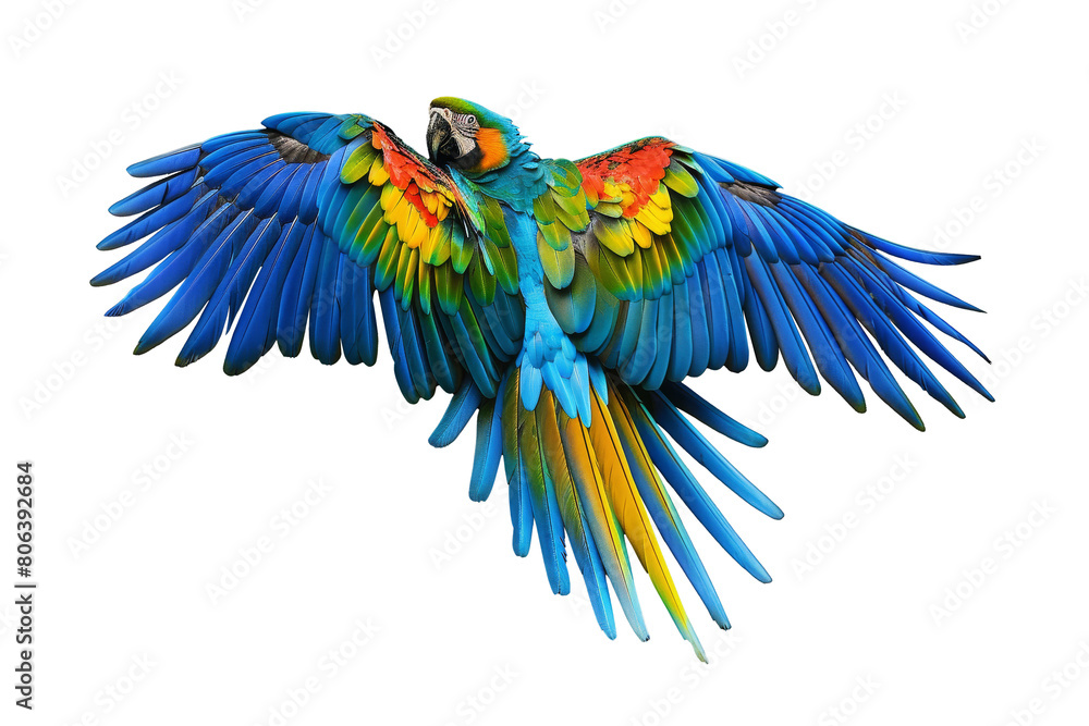 Obraz premium Vibrant Blue and Yellow Macaw in Flight
