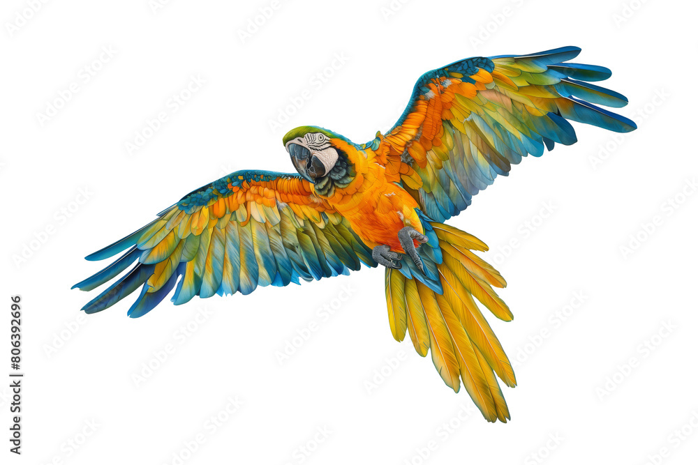 Vibrant Blue and Yellow Macaw in Flight