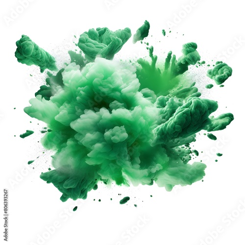 Illustration of pieces of green chalk flying and creating an explosion effect, with a white isolated background.