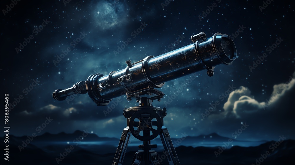 Telescope viewing starry sky in indigo and silver Telescope viewing starry sky in indigo and silver