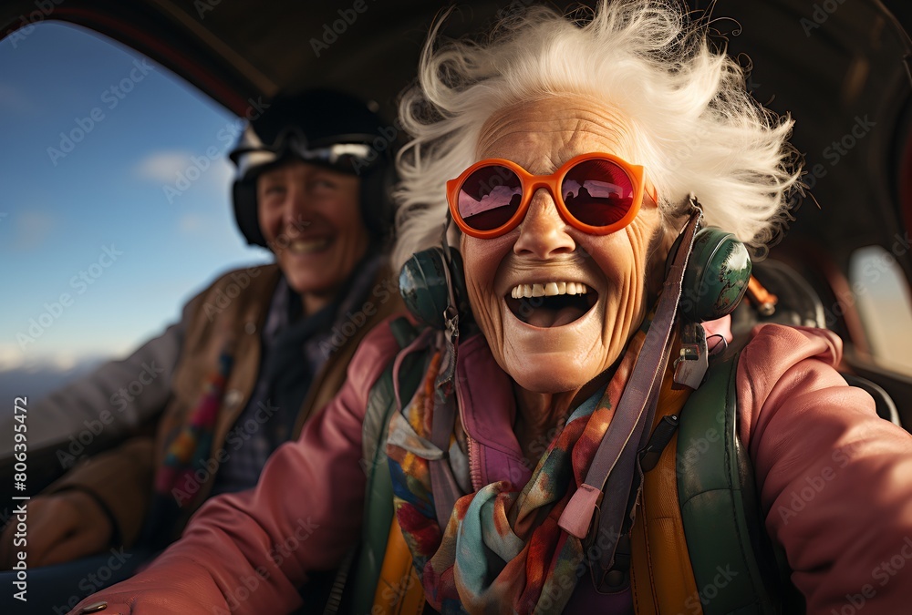 a woman with white hair and red sunglasses a woman with white hair and red sunglasses