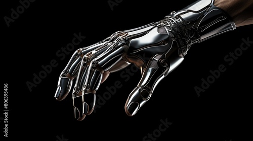 Advanced robot hand in chrome on a matte black photo