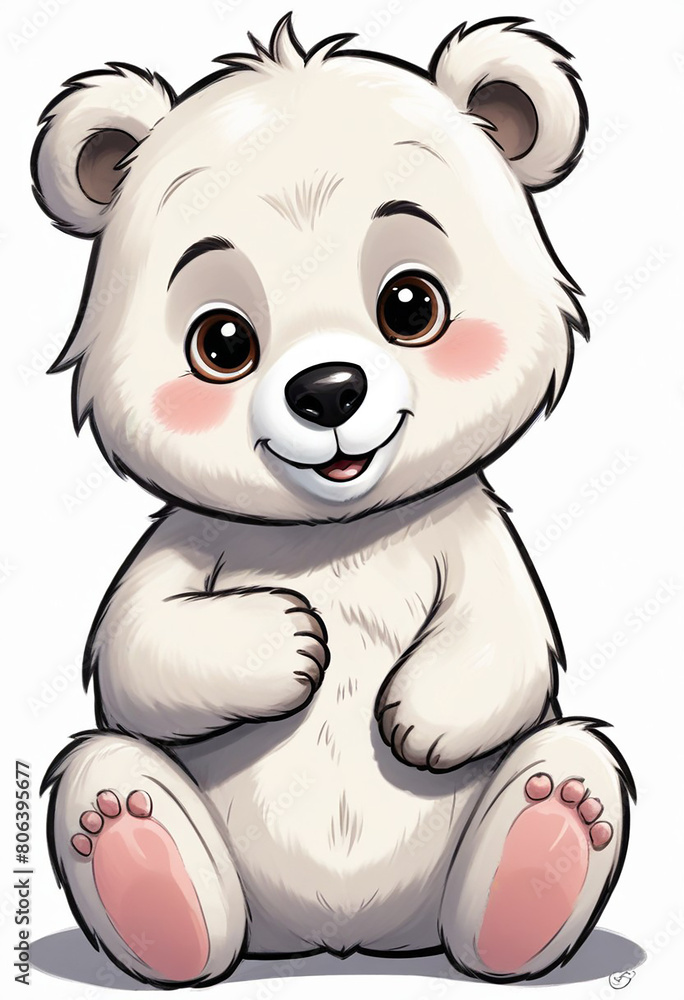 Naklejka premium A cute and friendly cartoon bear with large eyes, a button nose, and a happy expression The bear has a fluffy, round body