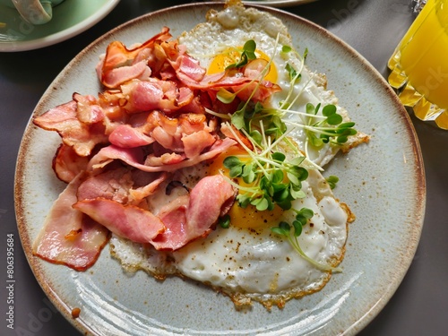 Bacon and Eggs Breakfast Served on a Plate