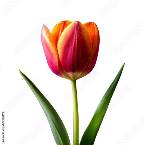 Vibrant Orange and Red Tulip Isolated on a Transparent Background