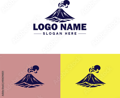 volcano icon Volcanic mountain Volcanic peak Volcanic cone flat logo sign symbol editable vector