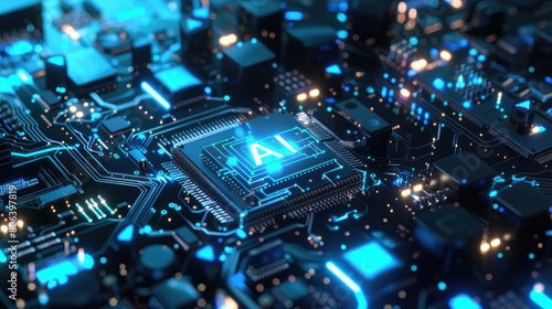 Illuminating the Future: Advanced AI Microchip with Glowing Blue Circuits
