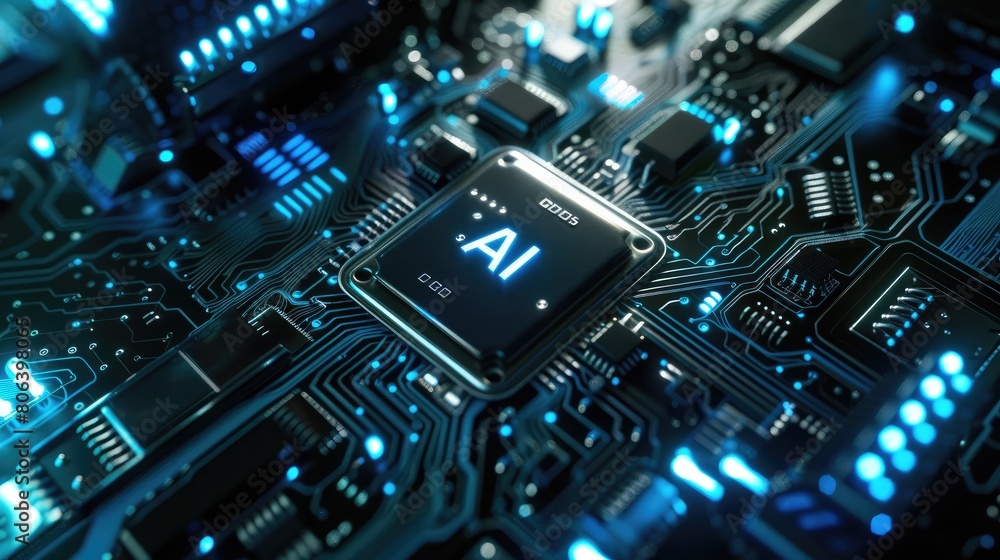 Illuminating the Future: Advanced AI Microchip with Glowing Blue Circuits Illuminating the Future: Advanced AI Microchip with Glowing Blue Circuits