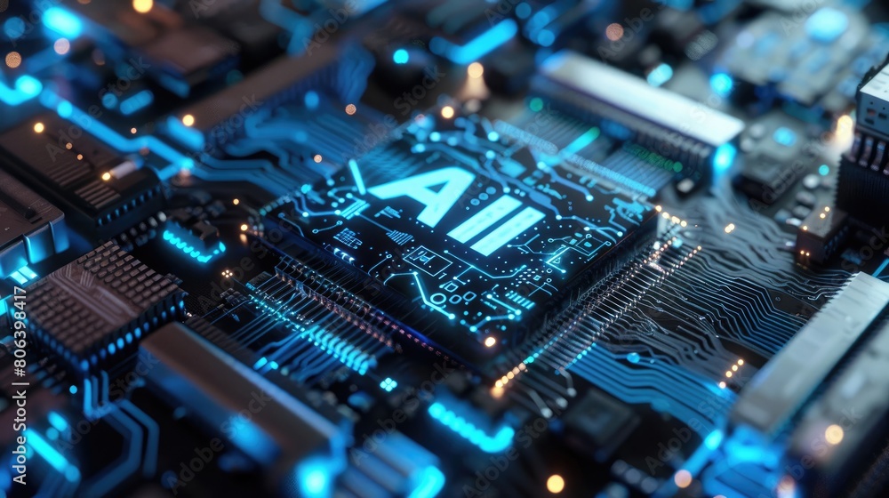 Illuminating the Future: Advanced AI Microchip with Glowing Blue Circuits Illuminating the Future: Advanced AI Microchip with Glowing Blue Circuits
