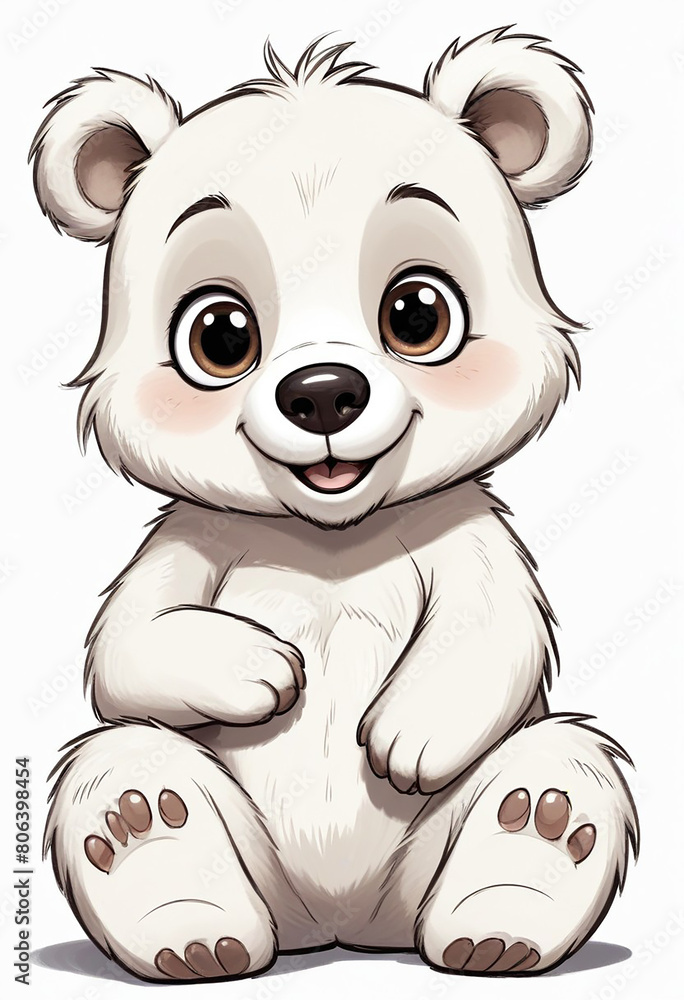 A cute and friendly cartoon bear with large eyes, a button nose, and a happy expression The bear has a fluffy, round body A cute and friendly cartoon bear with large eyes, a button nose, and a happy expression The bear has a fluffy, round body