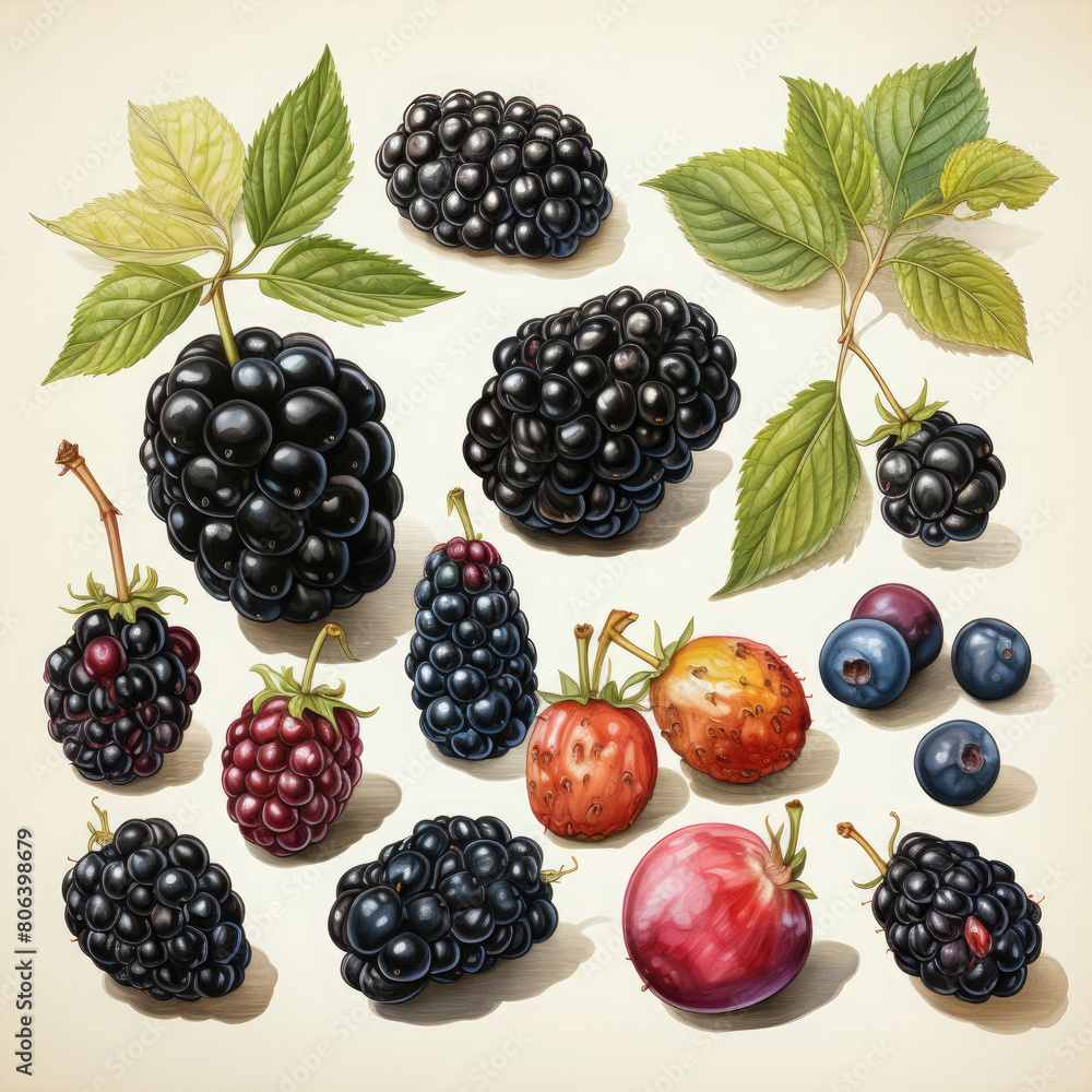 Watercolor Blackberry Illustration, Generative Ai Watercolor Blackberry Illustration, Generative Ai
