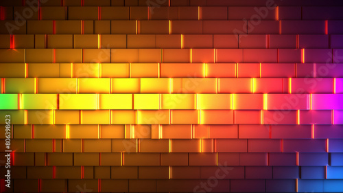 A colorful brick wall with a rainbow of colors