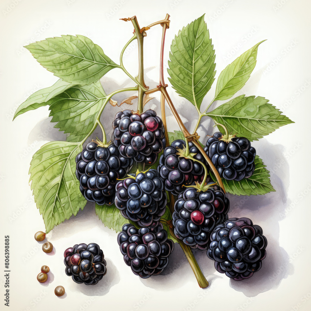 Watercolor Blackberry Illustration, Generative Ai Watercolor Blackberry Illustration, Generative Ai