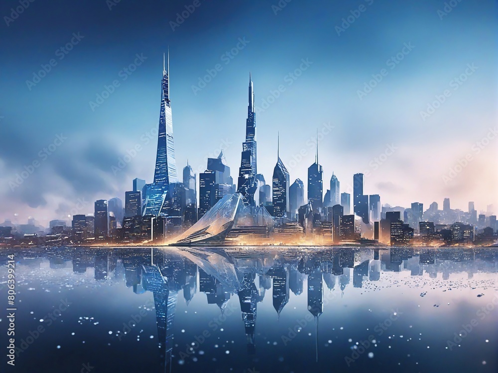 Obraz premium city skyline at sunset