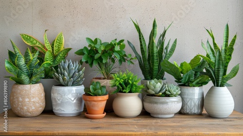 Potted Plants on Wooden Table