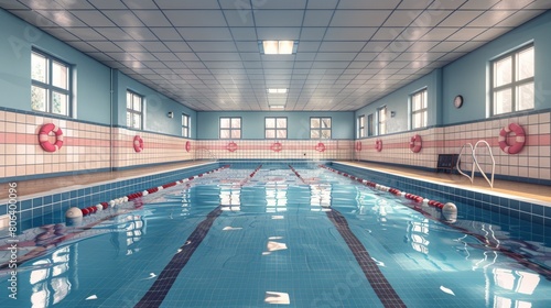 Long Swimming Pool With Red Tiled Walls
