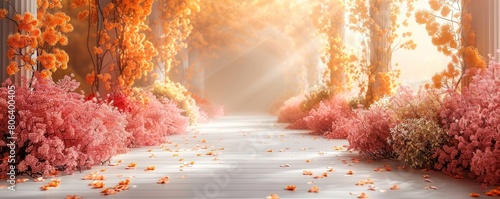 Decorations with predominantly white floral backgrounds are suitable for wedding designs