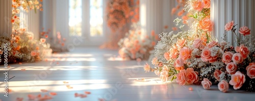 Decorations with predominantly white floral backgrounds are suitable for wedding designs