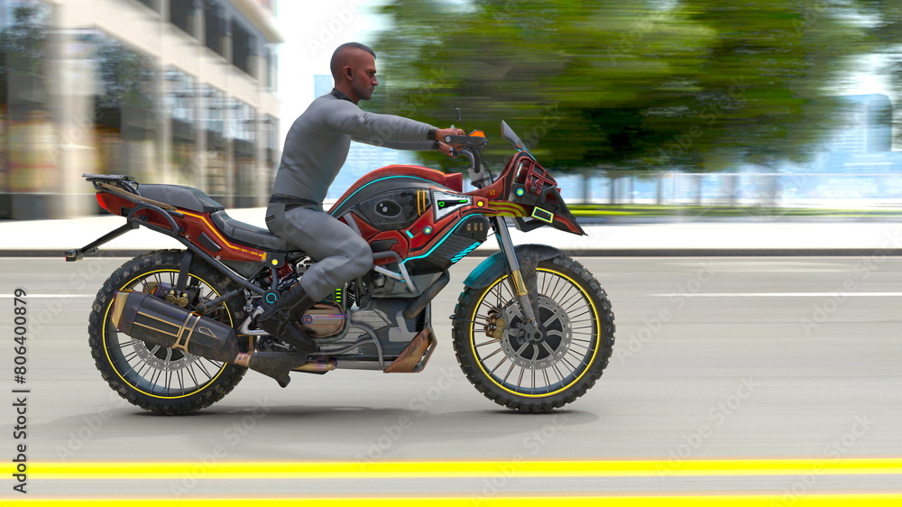 オートバイに乗る男性　3DCGレンダリング