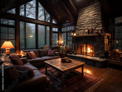 Cozy Evening by the Fireplace in a Mountain Cabin