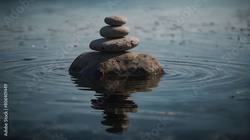 Rock stones balance calmly Water background concept Calm meditation pure mind