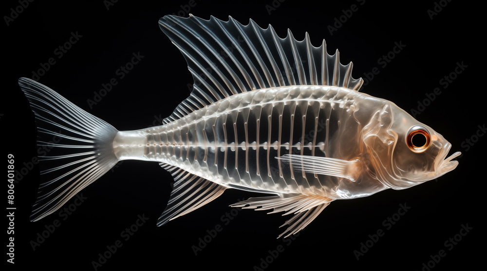 Fish skeleton isolated on black background close up Fish skeleton isolated on black background close up