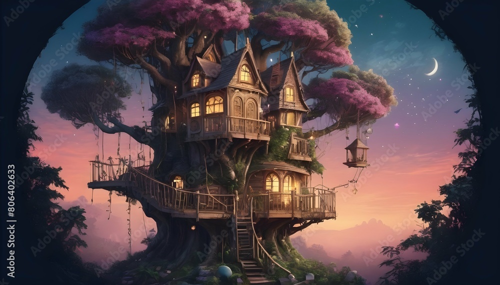 Whimsical Fantasy Treehouse Enchanting Architec Upscaled 2