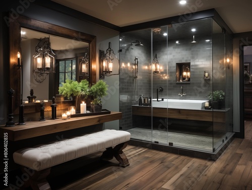 Elegant Bathroom Interior at Dusk  Emphasizing Comfort and Style